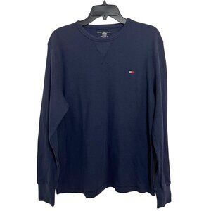 Tommy Hilfiger Mens Navy Blue Waffle Knit Long Sleeve Sleepware Top Size XL